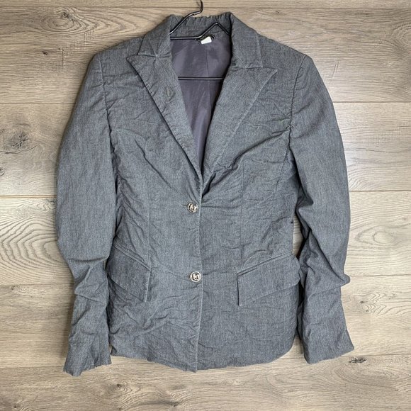 Versace Jacket Womens Size 8 Grey 2 Button Closure Notch Lapel Shoulder Pads - Picture 2 of 11